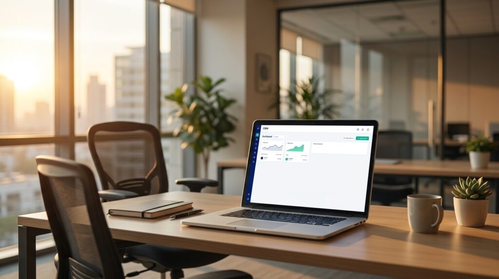שולחן עבודה ריק עם מערכת CRM פתוחה — סמל למערכת שלא נכנסה לשימוש