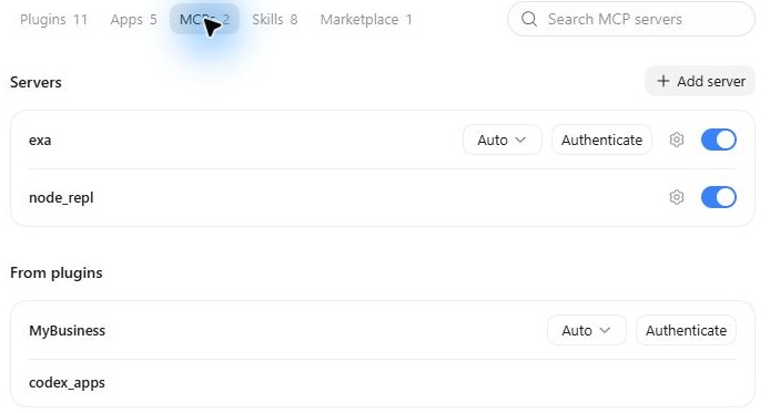 MyBusiness באזור From plugins עם כפתור Authenticate