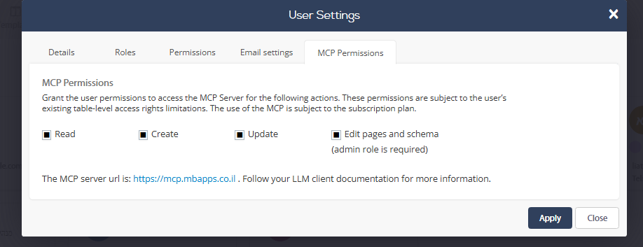 הרשאת Edit pages and schema לכלים מתקדמים למשתמש Admin