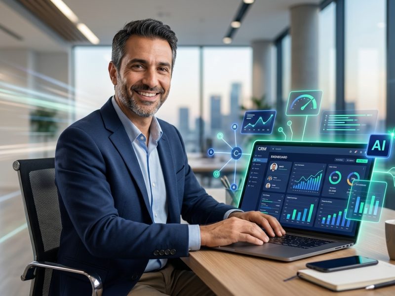 בעל עסק מרוצה רואה הטמעת CRM מואצת באמצעות כלי AI